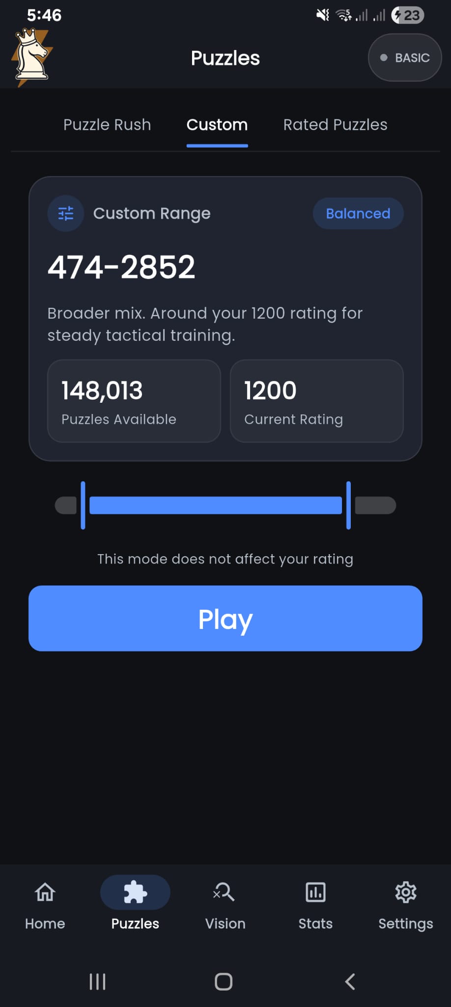 Custom puzzles screen in TacticMax