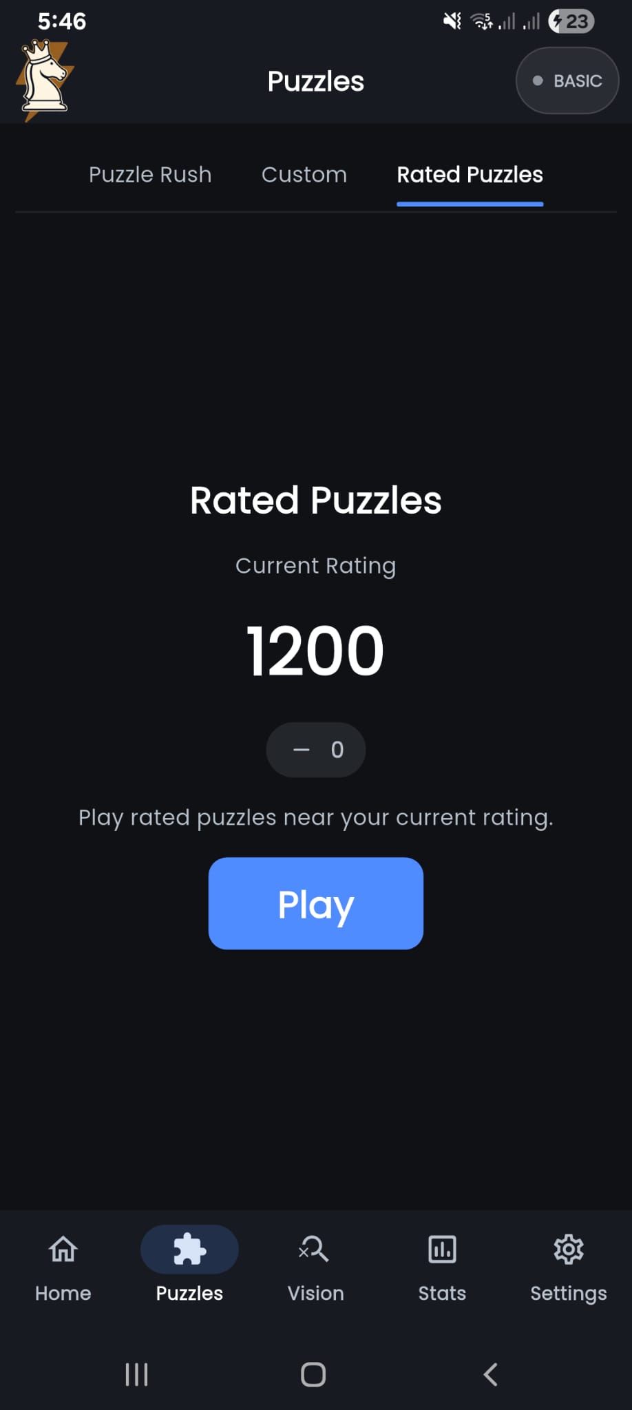 Rated puzzles screen in TacticMax